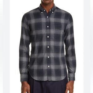 OFFICINE GÉNÉRALE Men's Shadow Plaid Black Gray Flannel Button Up Shirt Size‎ S